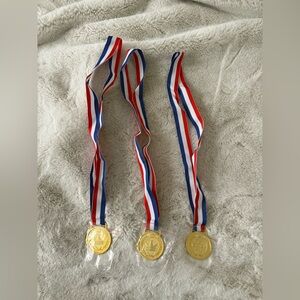 New - Gold Medals with Red, White, and Blue Ribbons